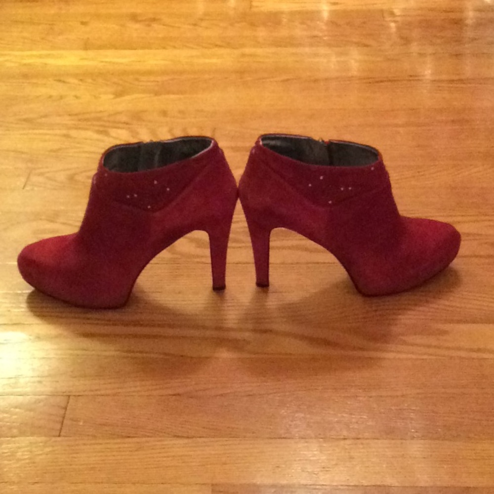 Red Faux Suede Booties